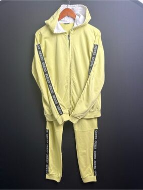 GUESS Male(Youth) Pale Yellow Hooded Zip Track Set with Logo Tape